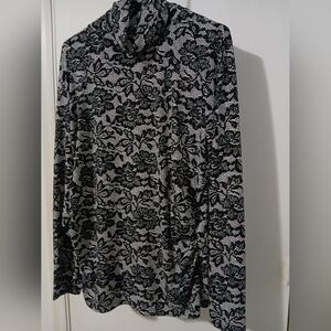 New York & Company Black and Grey Floral Blouse